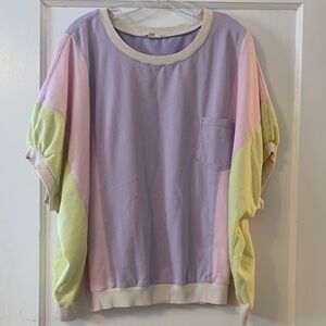 Easel Pastel Colorblock Top - Lavender, Pink, Yellow